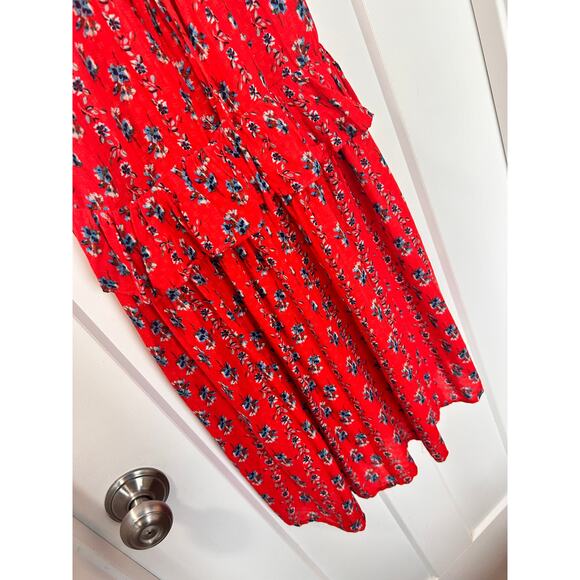 En Creme Women's Floral Print Ruffle Mini‎ Fit & Flare Dress Red Blue Size Small - Picture 6 of 9